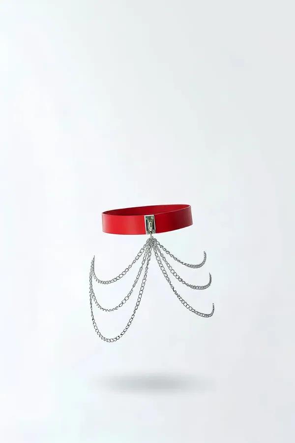 Red Faux Leather Waist Belt with Draping Body Chains