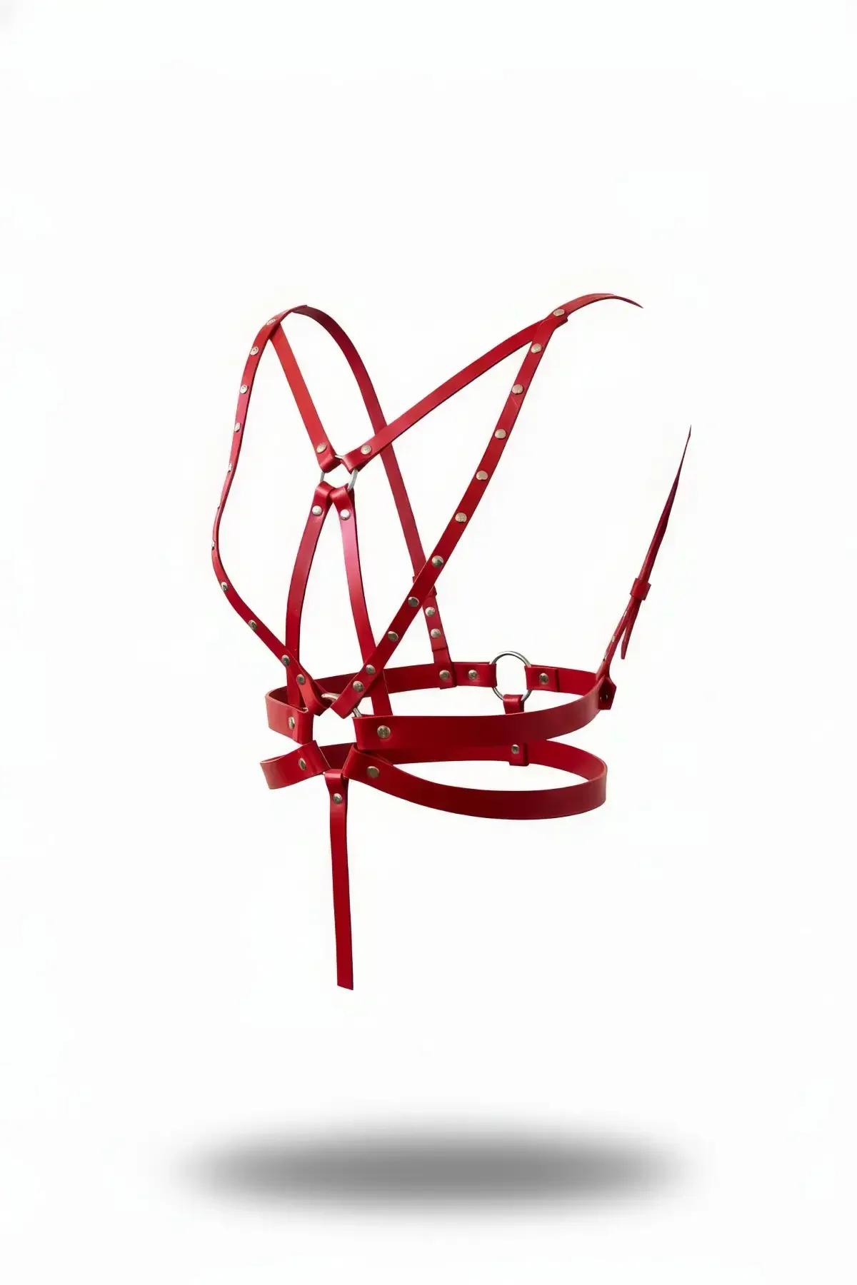 Red Studded Caged Chest Harness