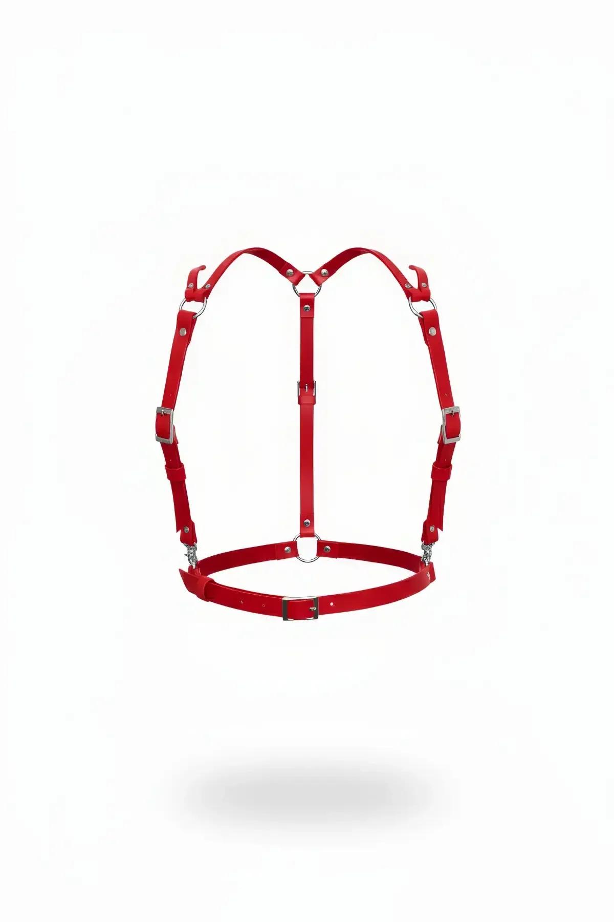 Red Faux Leather Waist & Shoulder Body Harness