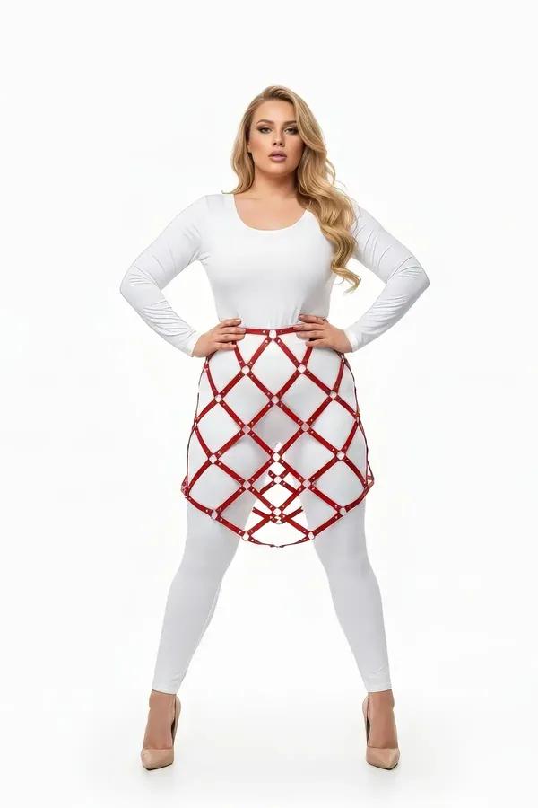 Red Faux Leather Lattice Skirt Harness Accessory