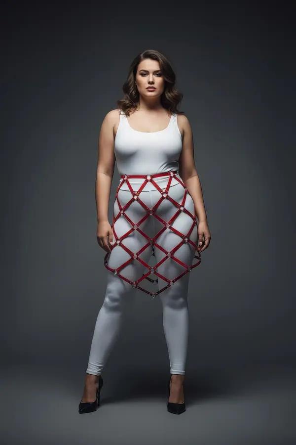 Red Faux Leather Lattice Skirt Harness Accessory