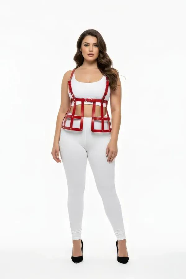 Red Caged Underbust Harness Vest Top