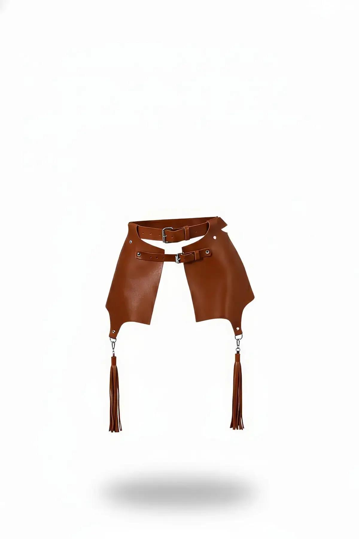 Tan Waist Harness with Buckle Details and Tassels