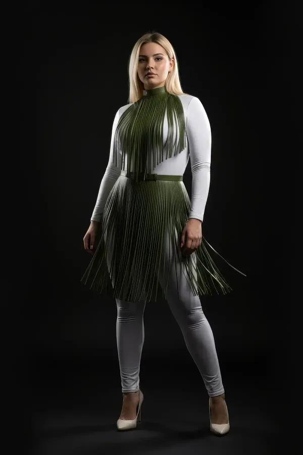 Olive Green Fringed Halterneck Vegan Leather Top
