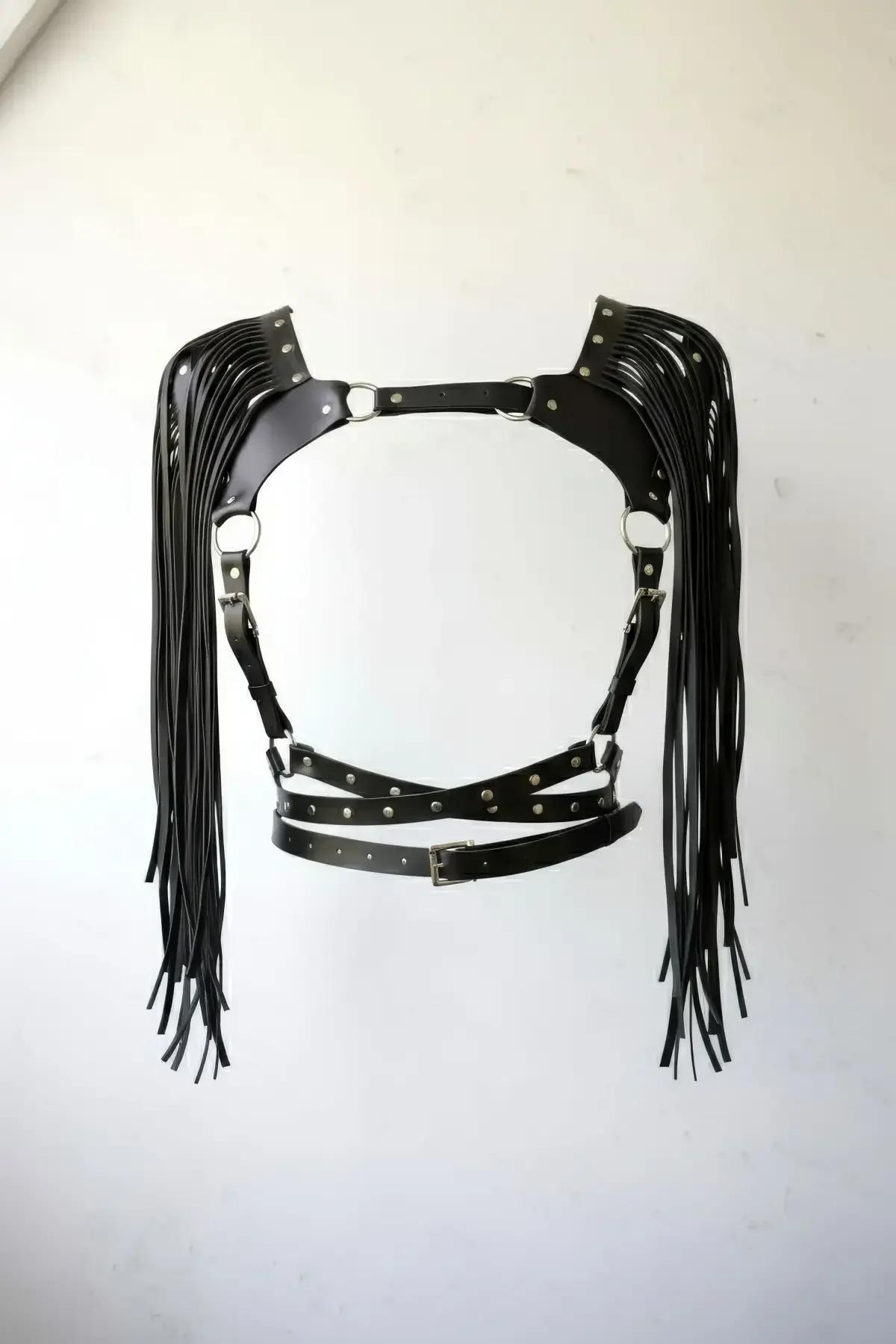 Chest Harness with Fringed Shoulders & Stud Accents