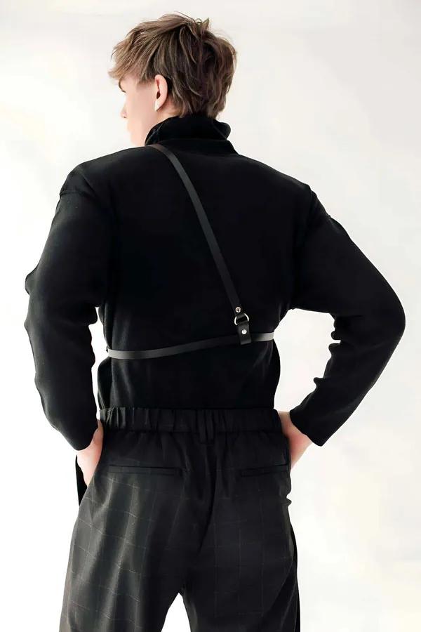 Men's Leather Harness with Adjustable O-Ring Body Strap
