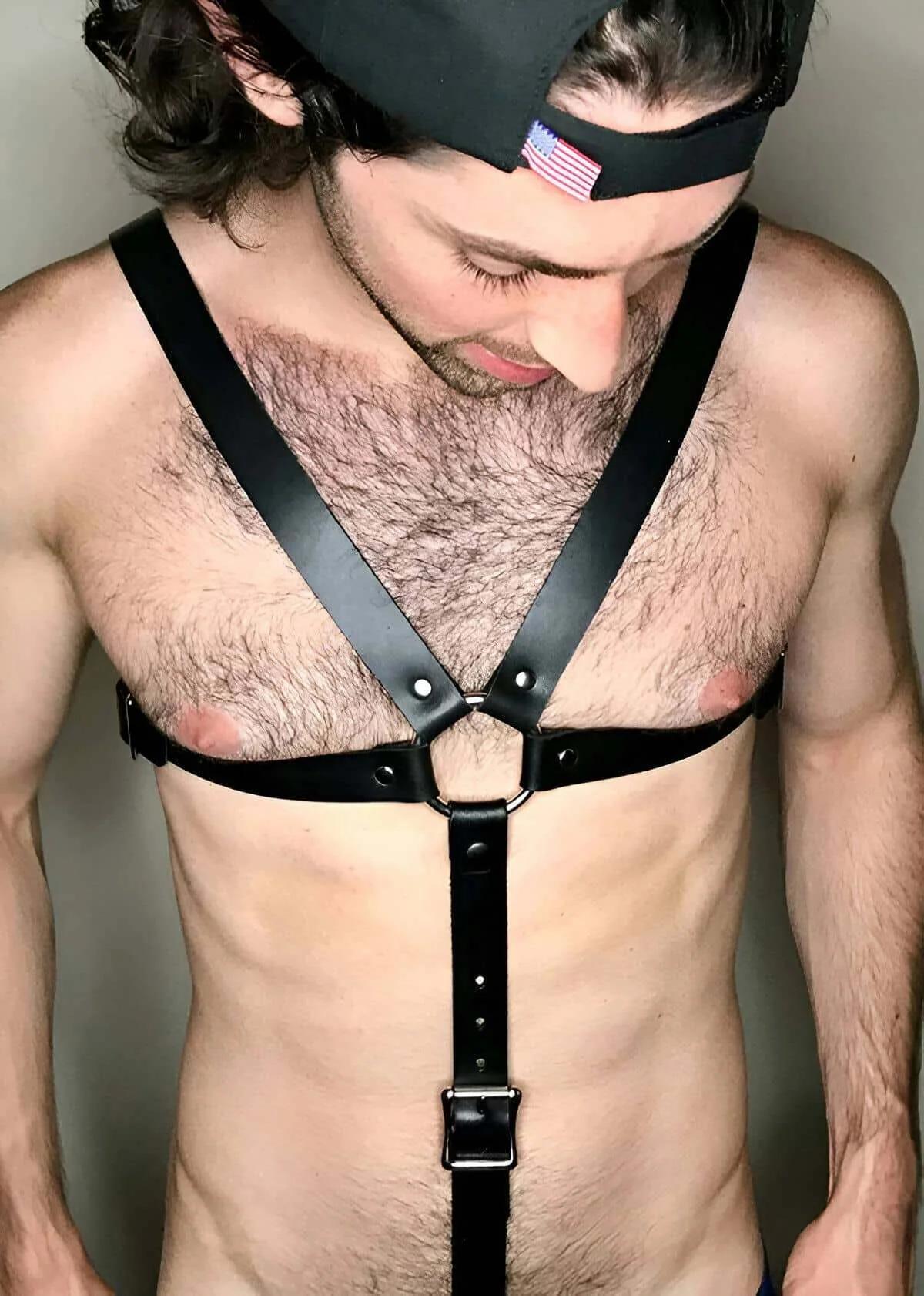 Men's Adjustable Faux Leather Chest Harness Body Accessory