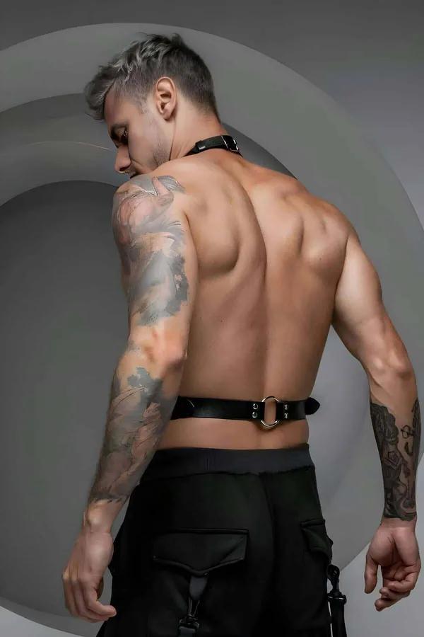 Adjustable Black Vegan Leather Body Harness with O-Ring Hardware