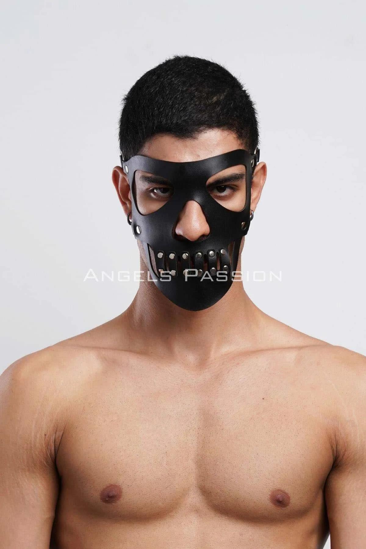 Leather Skull Mask for Men - Adjustable Studded Face Cover