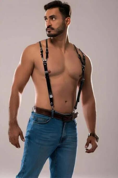Men's Black Leather Harness – Adjustable Fashion Body Accessory