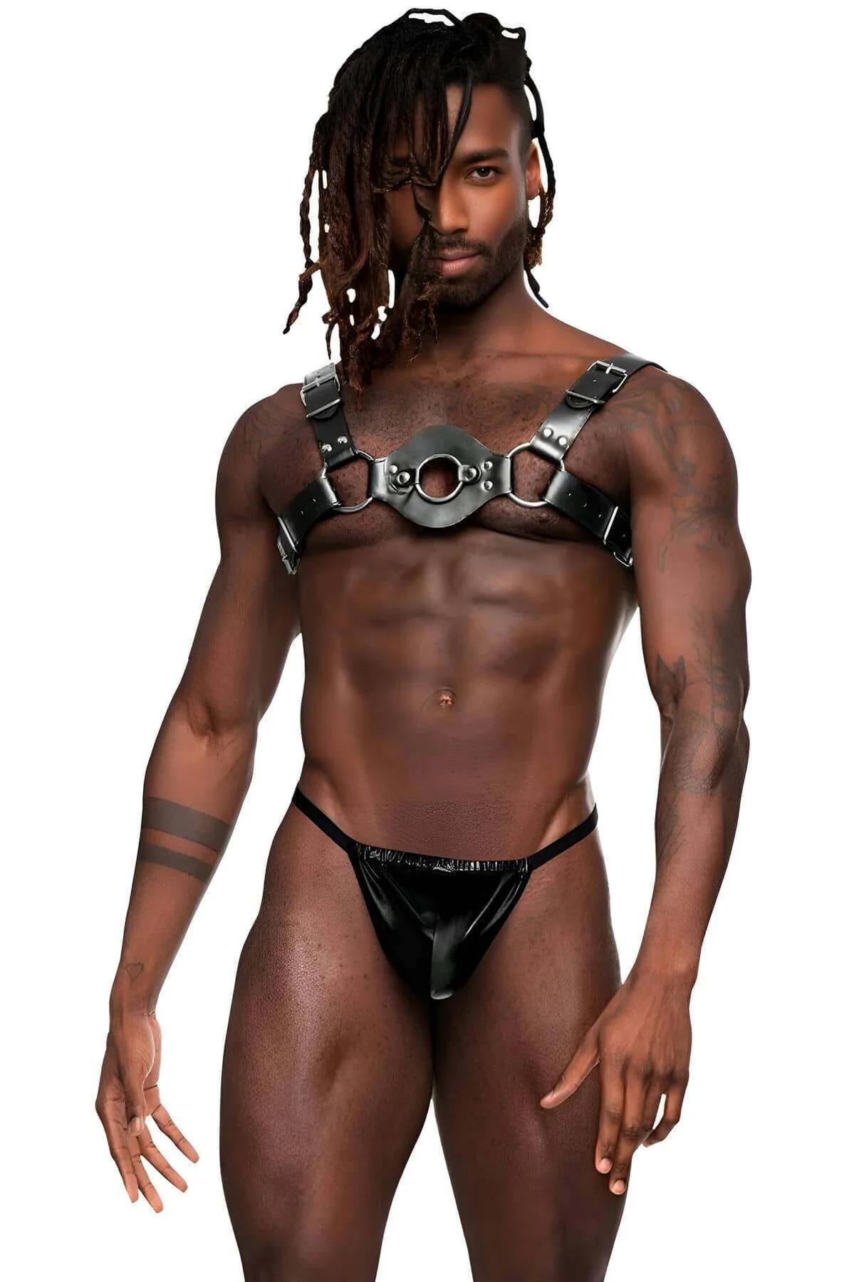 Men's Leather Harness with O-Ring Chest Design