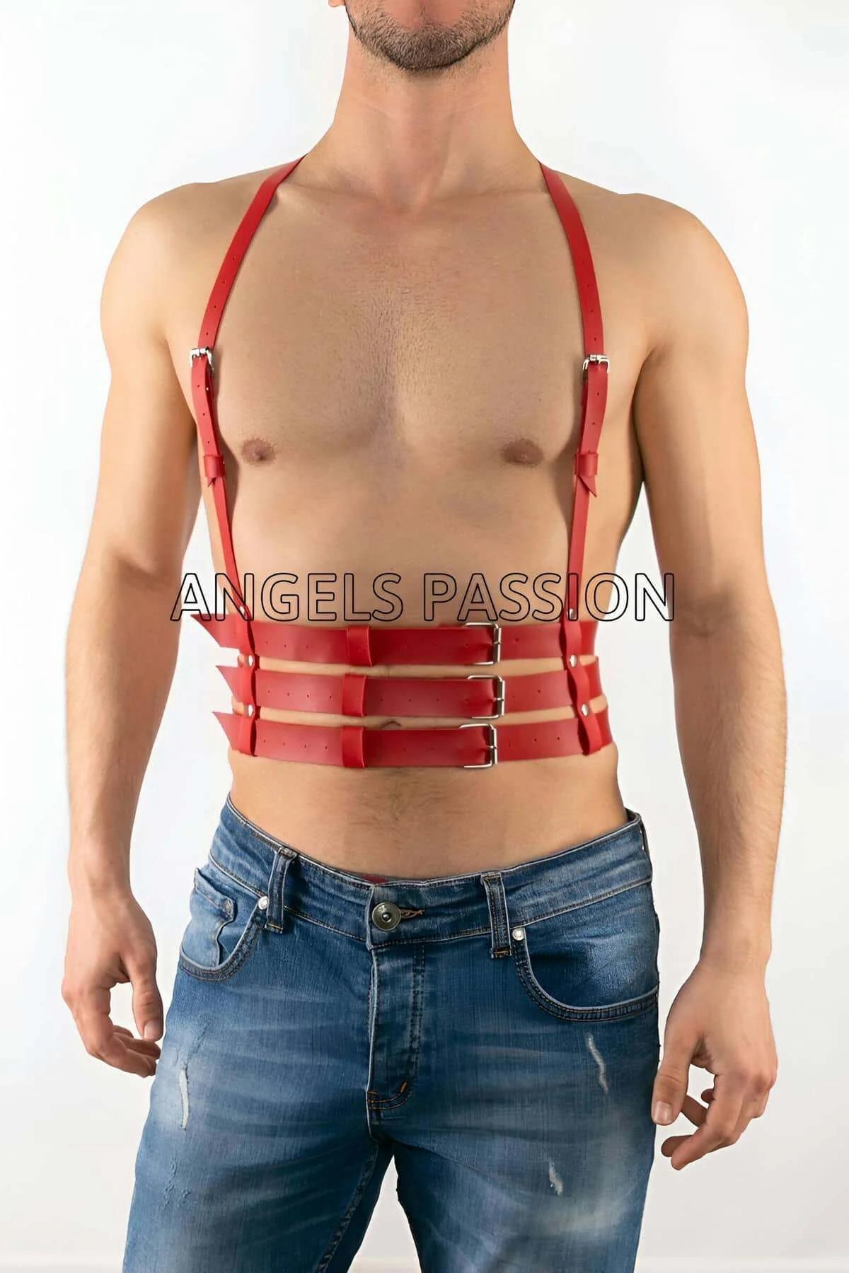 Men's Red Body Harness | Adjustable Faux Leather Style