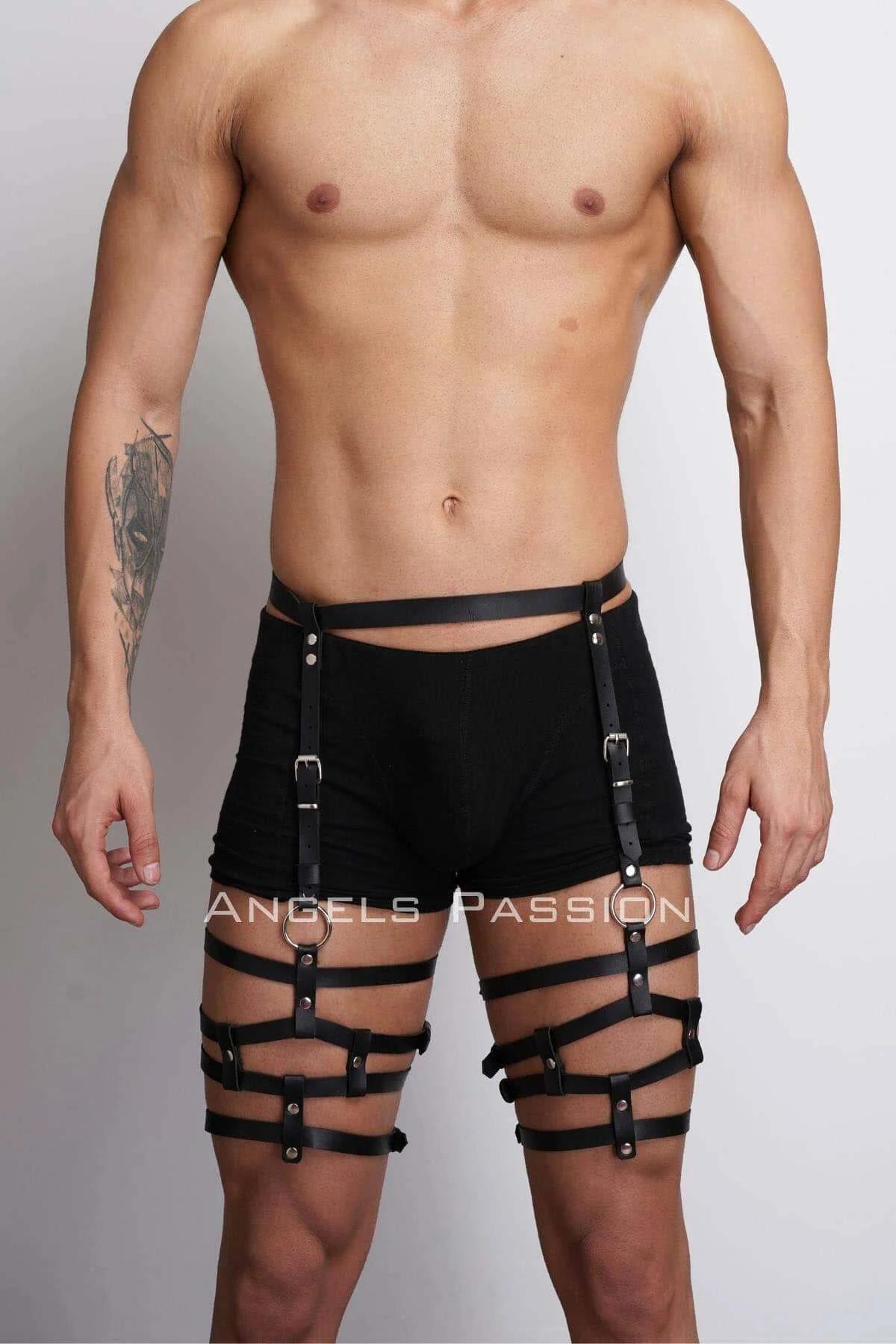 Men's Leather Leg Harness - Adjustable Thigh Garter Belt