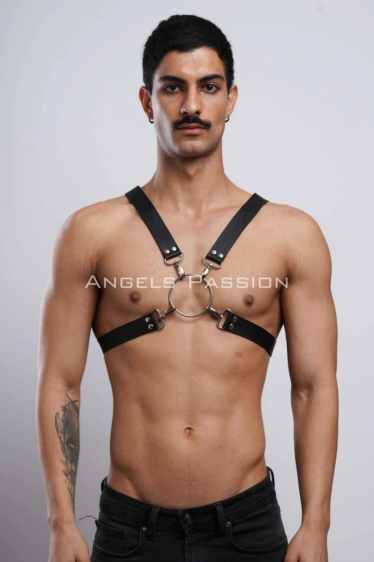 Men's Leather Harness with Adjustable X-Back and O-Ring