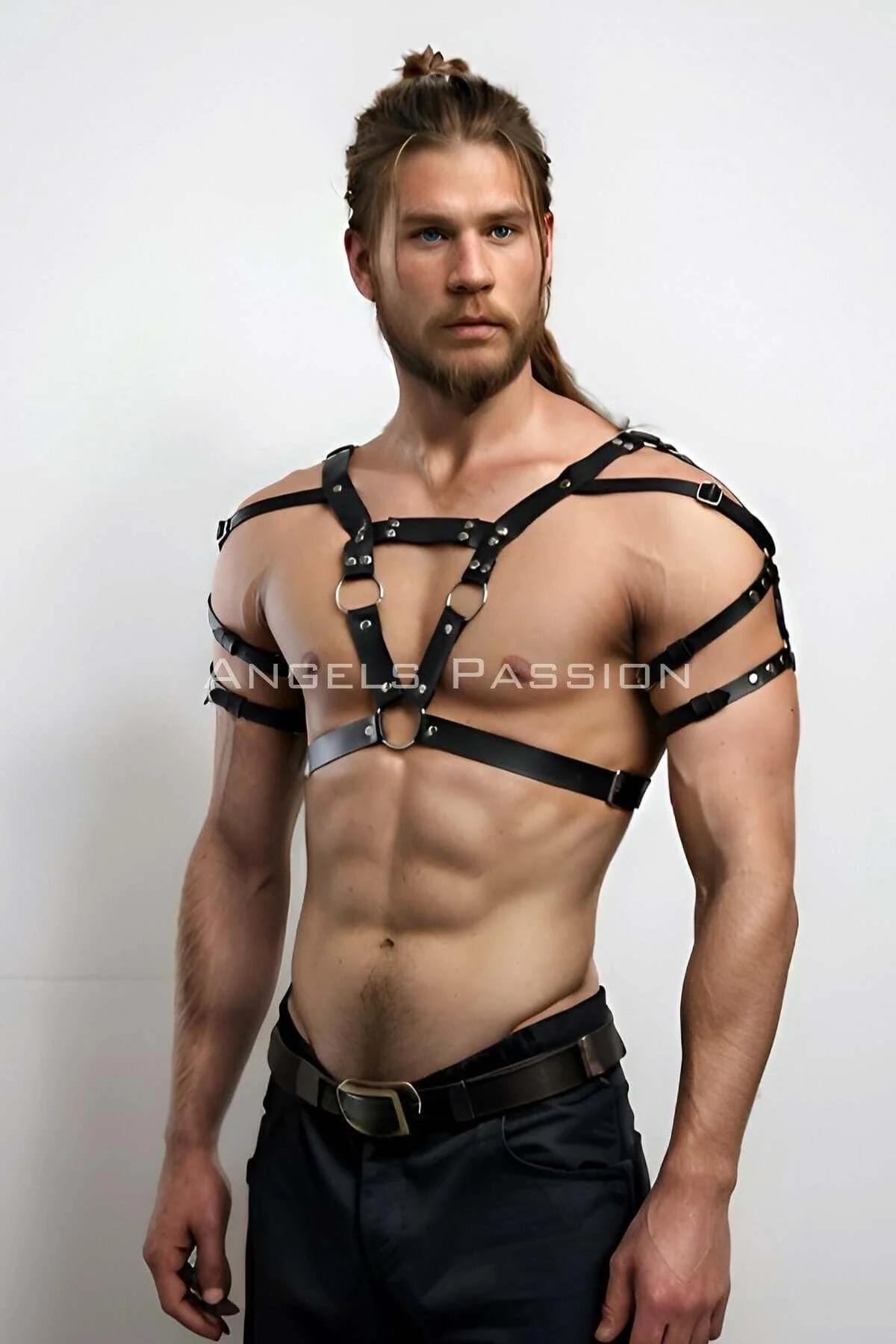 Mens Leather Harness Adjustable Chest Body Straps