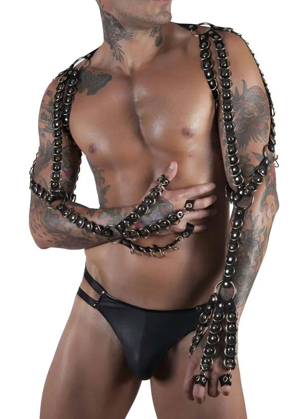Studded Body Harness with Full Arm Gauntlets