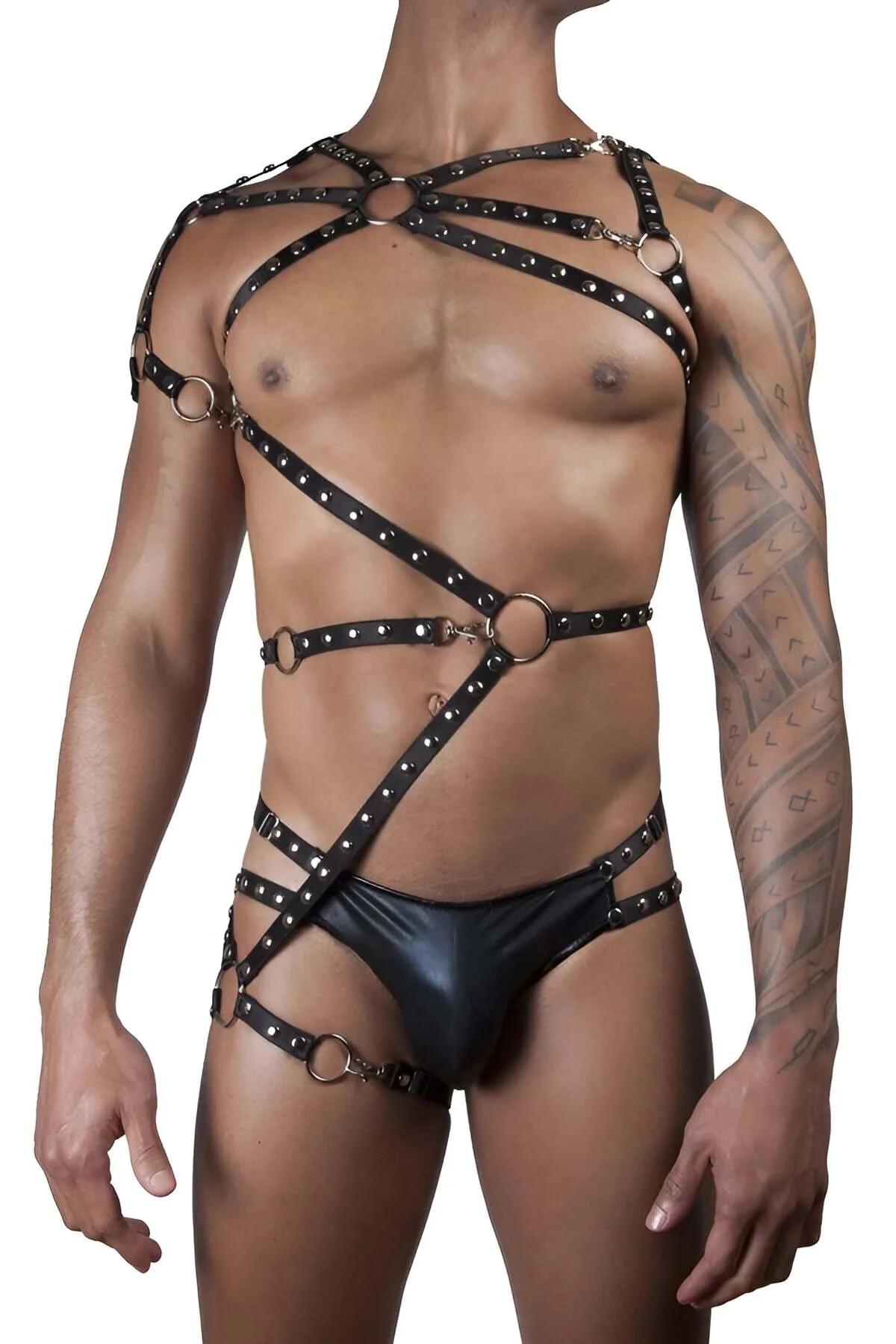 Men's Leather Harness | Adjustable Studded Full Body Design