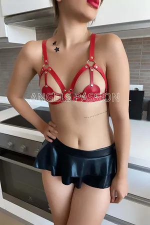 Red Leather Harness Bra - Adjustable Faux Leather Chest Strap