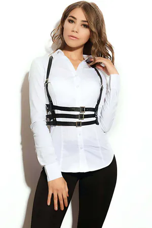 Faux Leather Chest Harness for Women - Adjustable Fashion Accessory