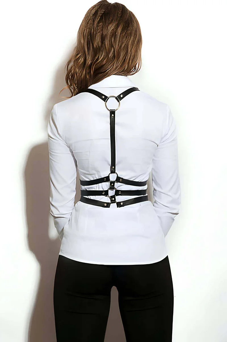 Faux Leather Chest Harness for Women - Adjustable Fashion Accessory