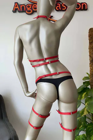 Fancy Leather Garter and Chest Harness Set - APFT272