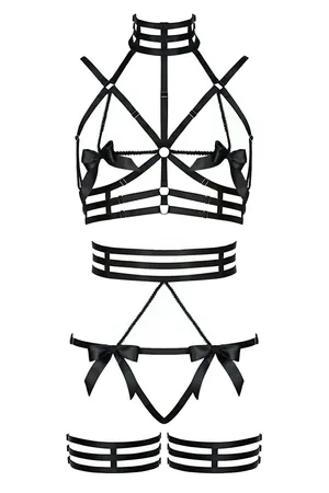 Sexy Harness Set Lingerie with Open Cups & Thigh Straps