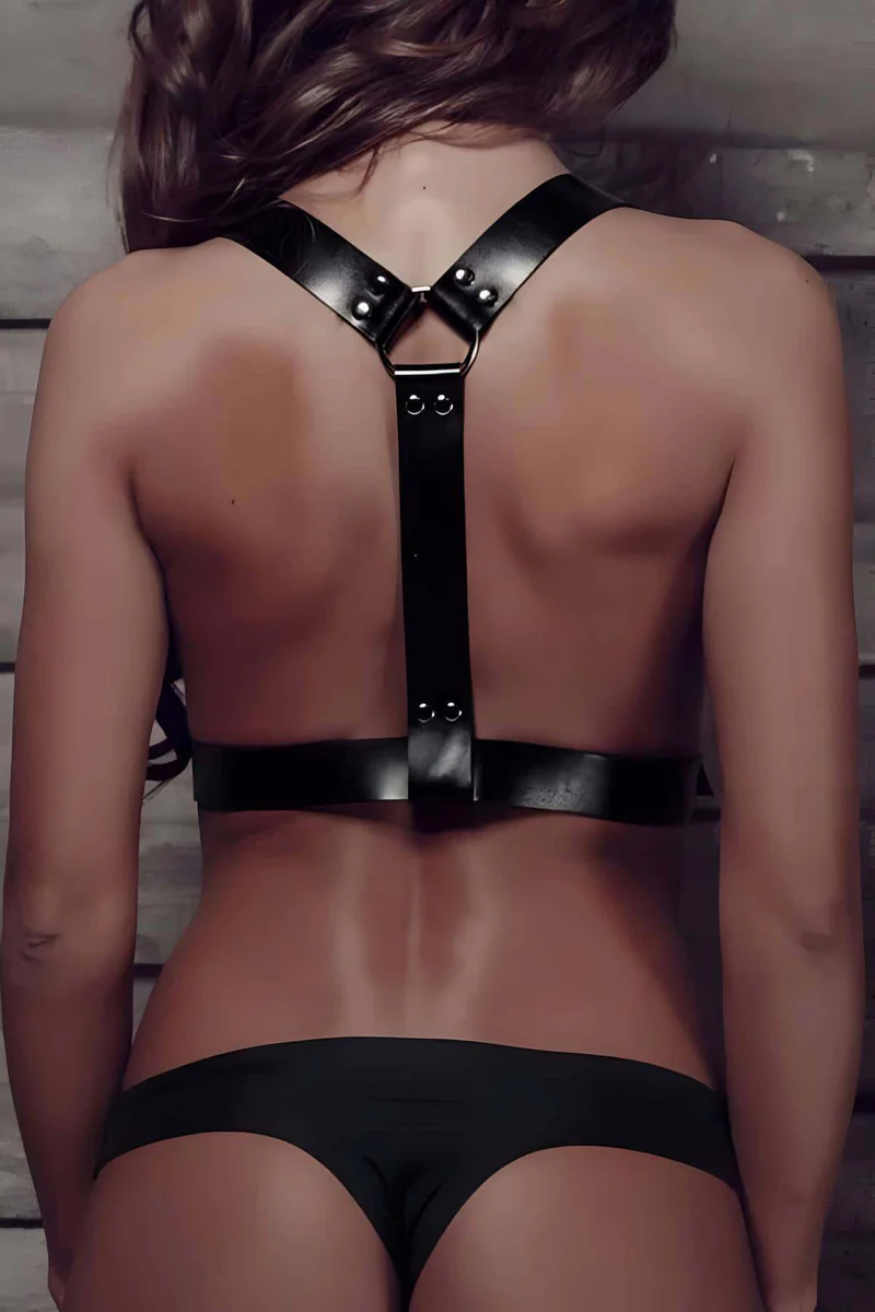 Edgy Faux Leather Shoulder Overlay Harness