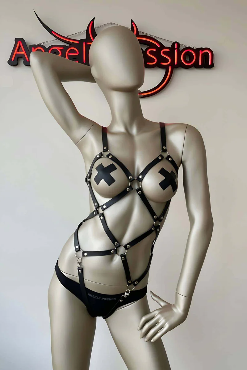 Faux Leather Body Harness Lingerie - Adjustable O-Ring