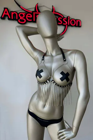 Chest Harness Top with Draping Chains & Studs for Women