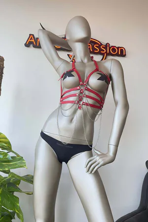 Red Leather Harness Fancy Wear