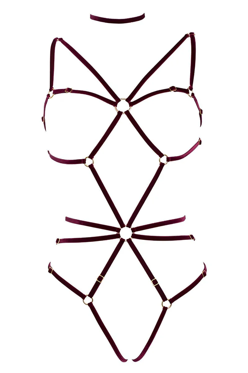 Velvet Body Harness Lingerie - Adjustable Caged Strappy Design