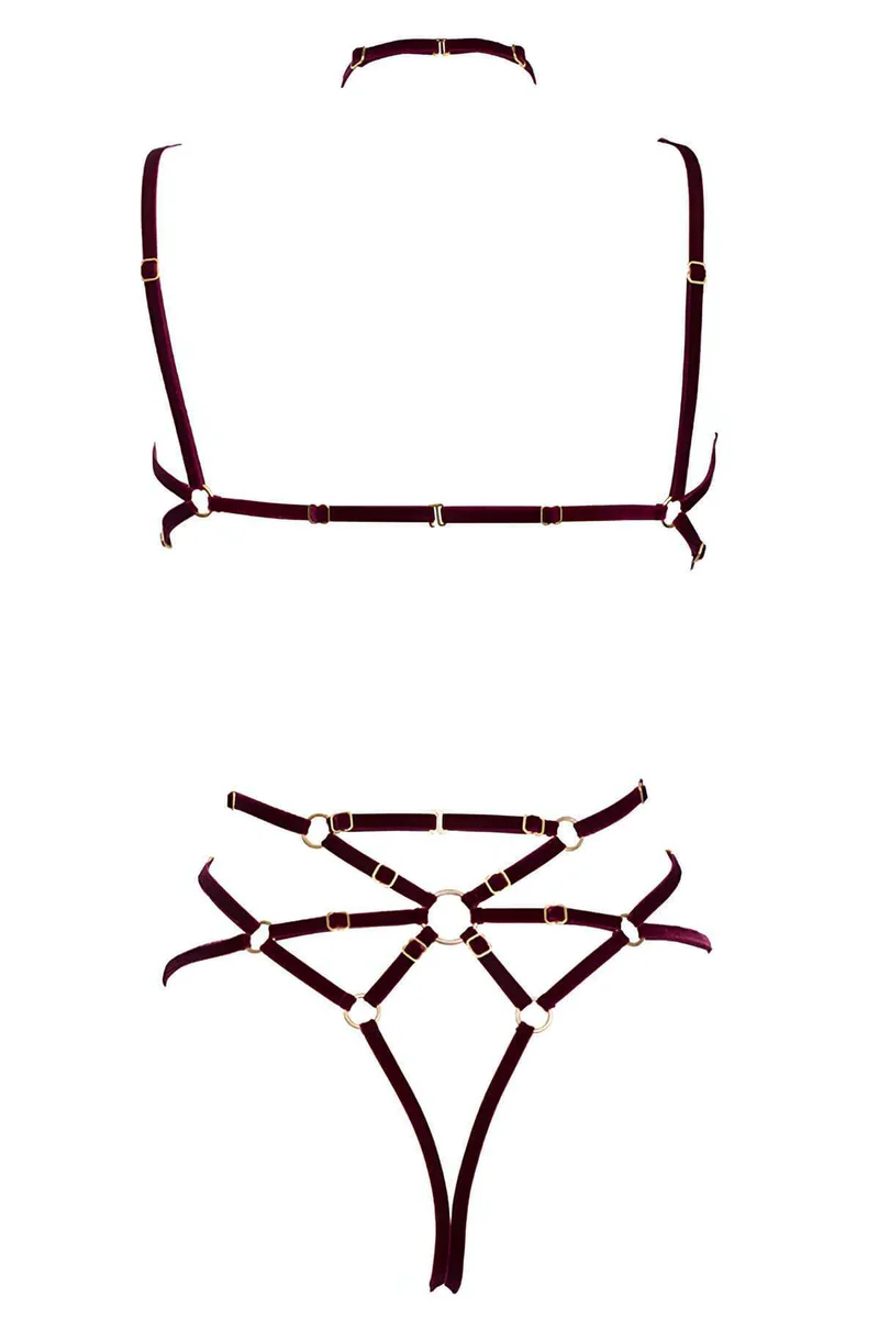 Velvet Body Harness Lingerie - Adjustable Caged Strappy Design