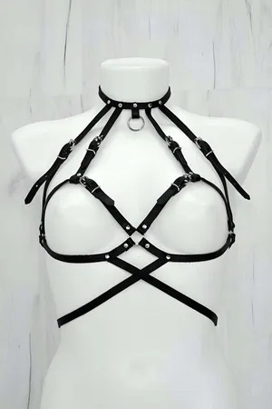 Faux Leather Chest Harness for Women – Adjustable Body Straps