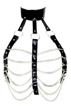 Sexy Chain Chest Harness – Faux Leather Adjustable Straps