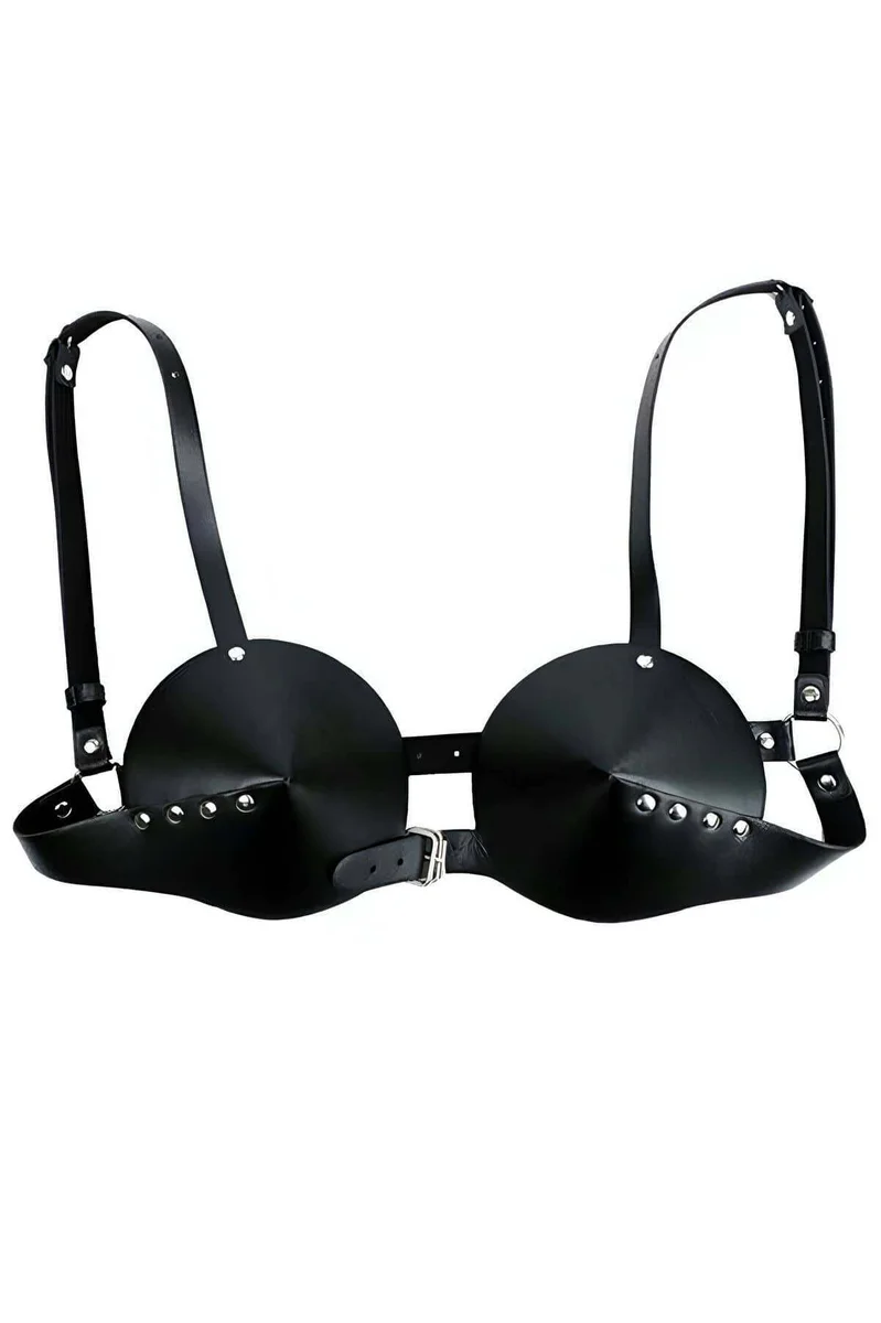 Faux Leather Harness Bra Top for Women - Adjustable Style