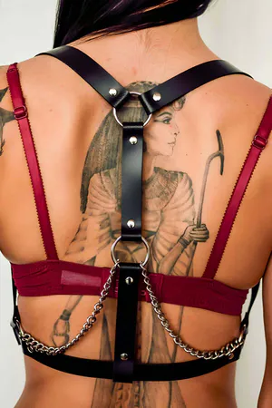 Stylish Leather Harness with Chain Detail on the Back - APFT215