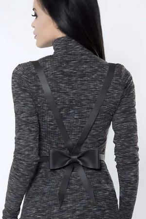 Stylish Leather Harness with Ribbon at Waist - APFT177