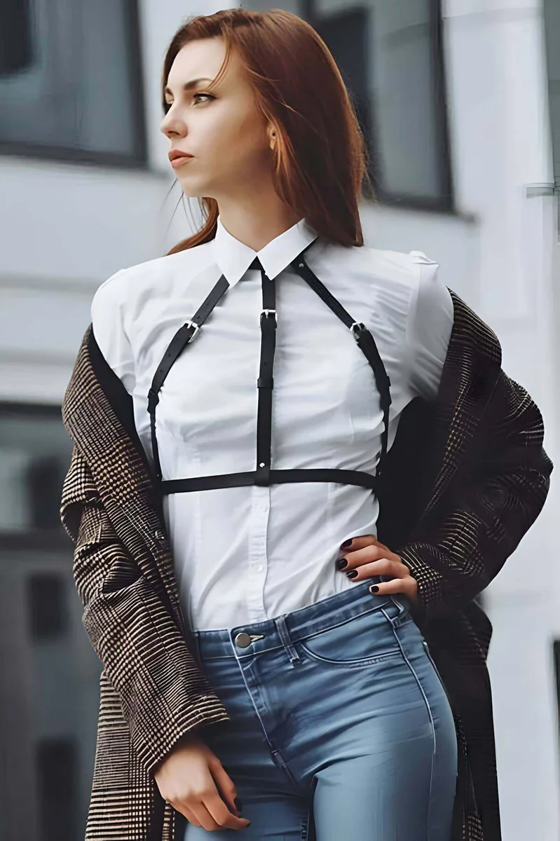 Chest Harness Top Faux Leather Adjustable Fashion Accessory