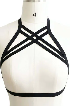 Black Chest Harness Top for Women - Stylish Strappy Design