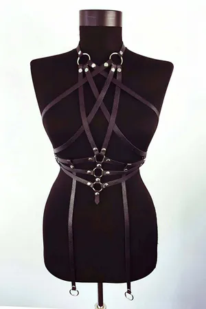 Adjustable Faux Leather Body Harness - Strappy Garter Style