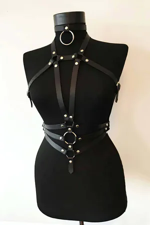 Faux Leather Chest Harness and Skirt Set - Adjustable Body Straps