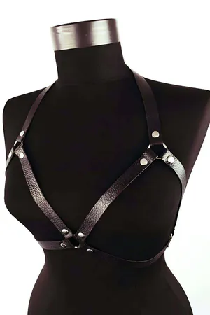 Faux Leather Chest Harness Bra Style for Women - Adjustable