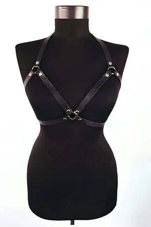 Faux Leather Chest Harness Bra Style for Women - Adjustable
