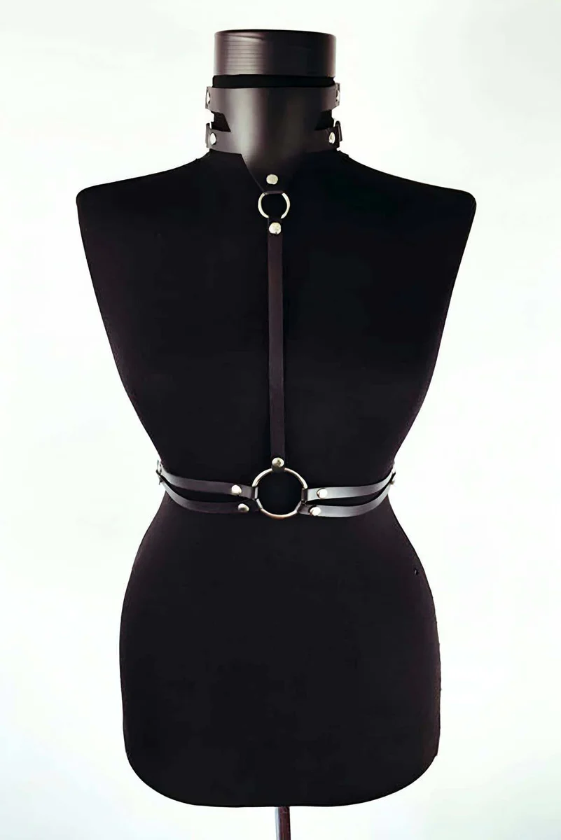 Faux Leather Choker Chest Harness - Adjustable Body Strap