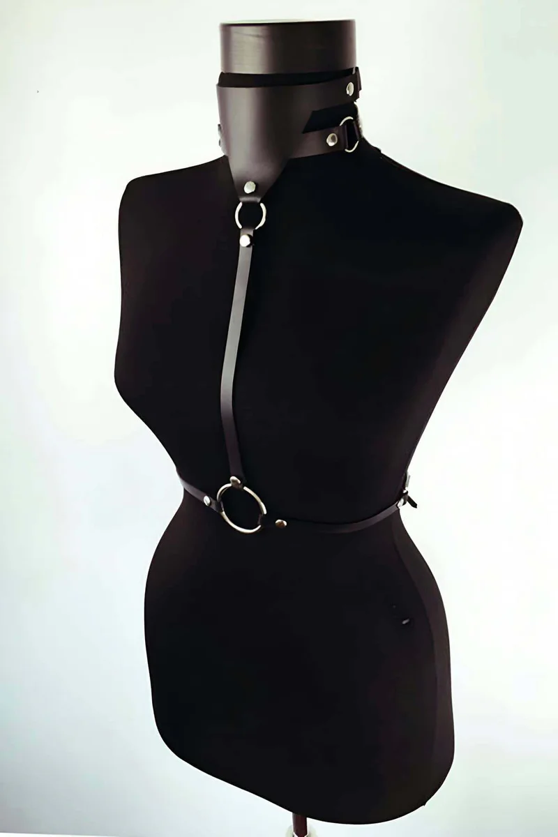 Faux Leather Chest Harness Collar Body Strap for Women