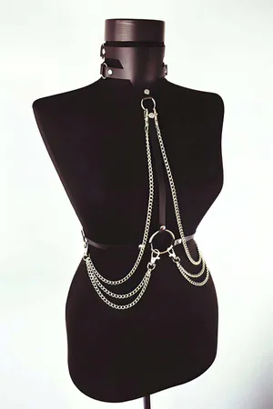 Body Harness Chain Faux Leather Adjustable Goth Accessory