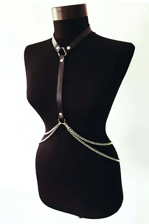 Chest Harness with Chains - Faux Leather Body Accessory