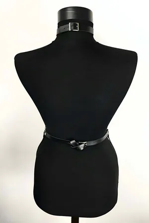 Faux Leather Chest Harness with Draping Silver Chains