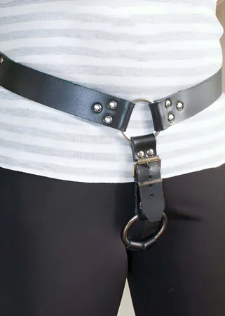 Men's Leather Harness Belt with O-Ring & D-Ring Accent