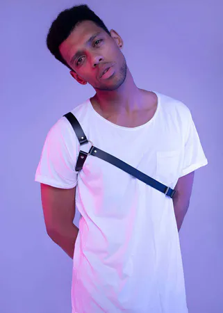 Men's Leather Harness with Cross Sleeve Detail - APFTM3